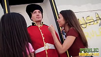 PublicHandjobs – Bad girls Riley Reid and Gia Paige enjoy handjob threesome by tempting horny castle guard